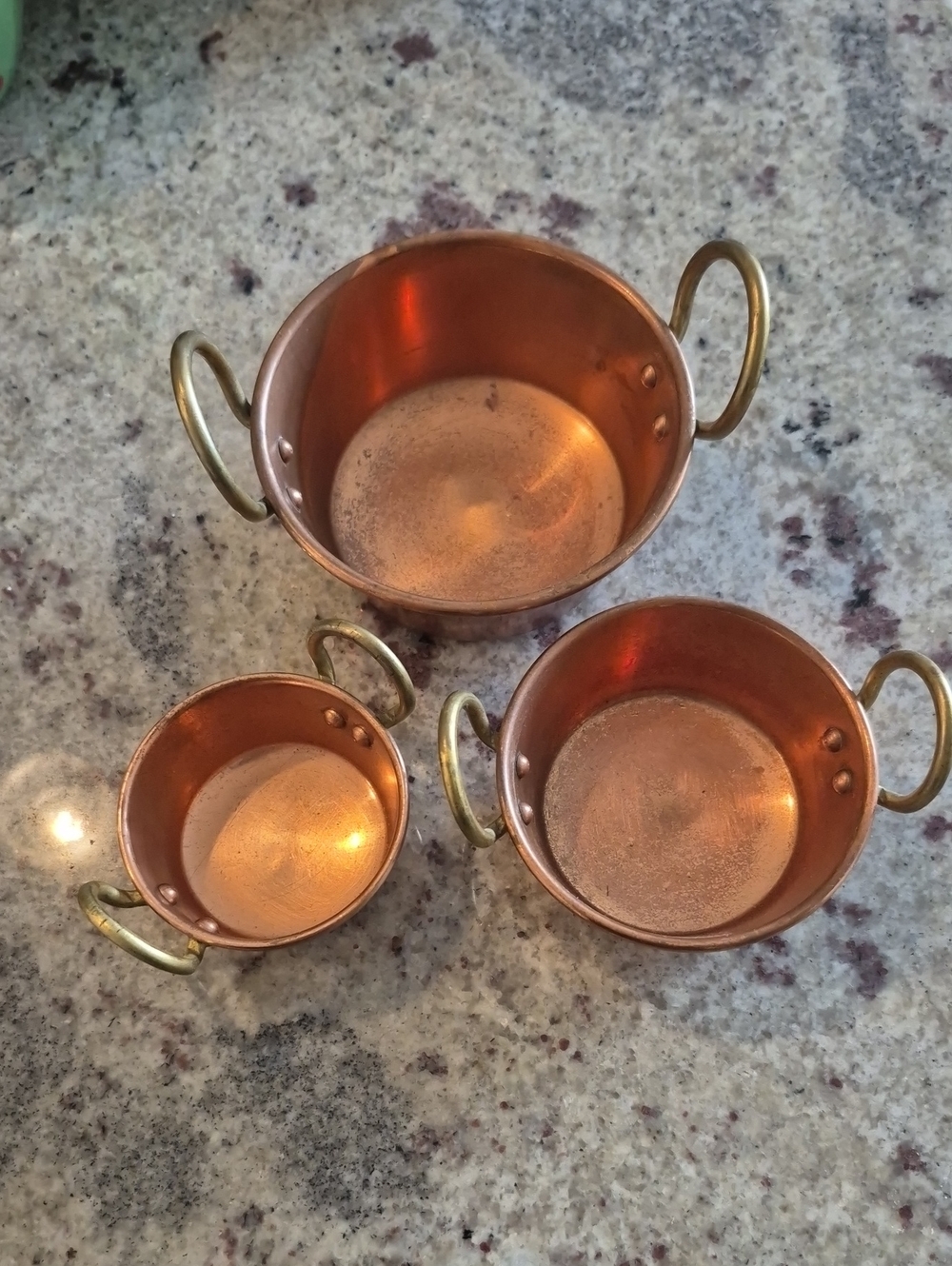 Copper Mini Pot Set with Brass Handles - Rustic Copper Finish